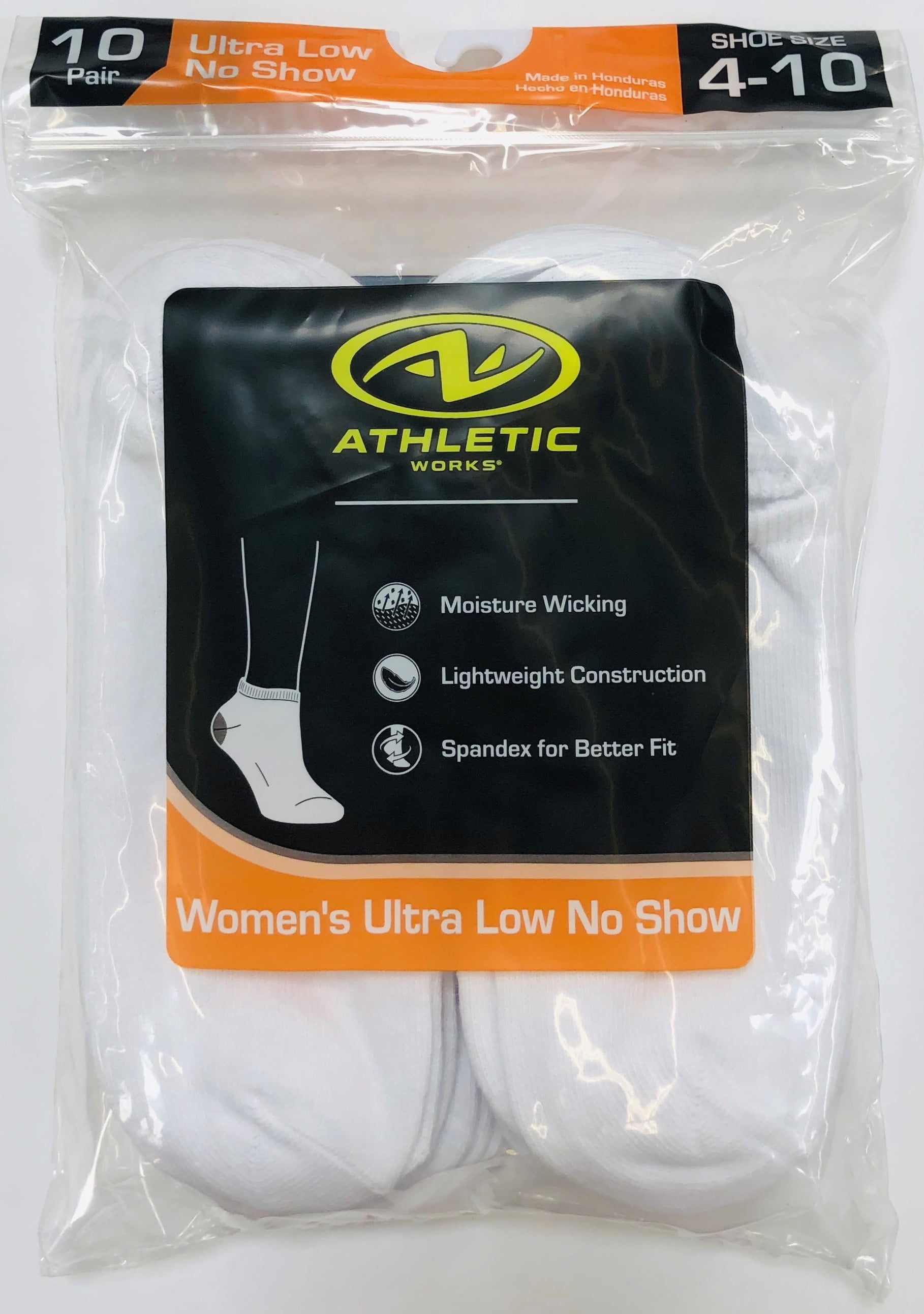 Athletic Works Women's Ultra Low No Show Socks, 10 Pairs
