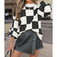 thumbnail image 4 of Women'S Fall Fashion Roll-Neck Long Sleeve Plaid Ribbed Knit Loose Pullover Sweater Tops Black Checkered L, 4 of 9