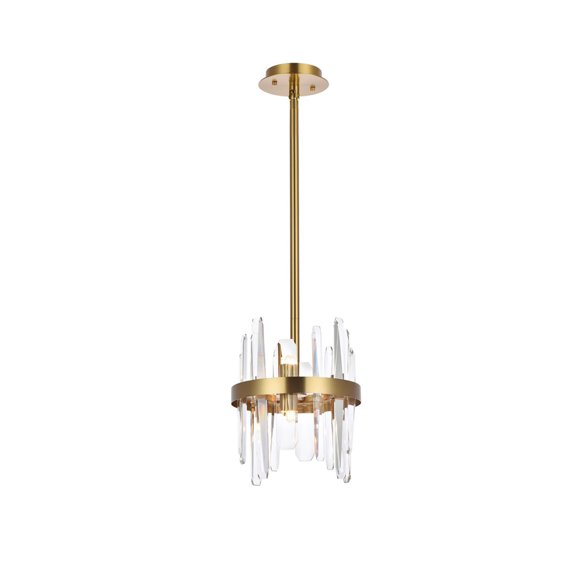Serena 10 inch crystal round pendant in satin gold