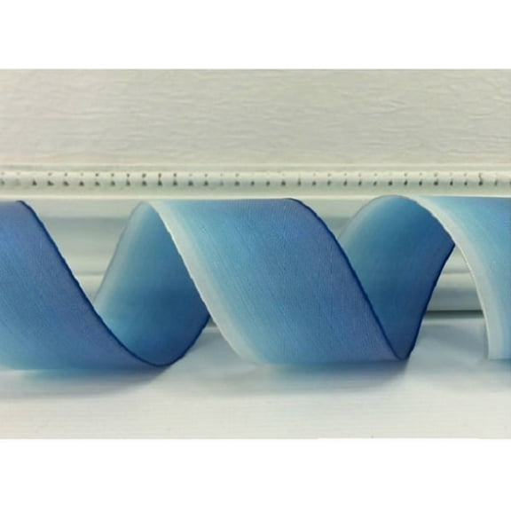 The Ribbon People Cobalt Blue and White Ombre Wired Craft Ribbon 0.75" x 54 Yards