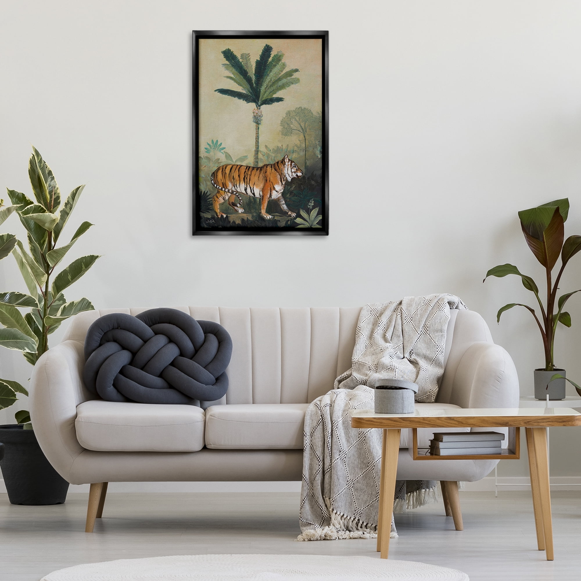 Stupell Industries King Of Jungle Tiger Landscape Painting Black Floater Framed Canvas Art Print Wall Art, 21 x 31