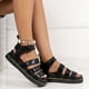 thumbnail image 3 of Sandalias con plataforma plana para mujer: zapatos de suela gruesa con correa en el tobillo y hebilla para un look casual de playa de verano, 3 of 4