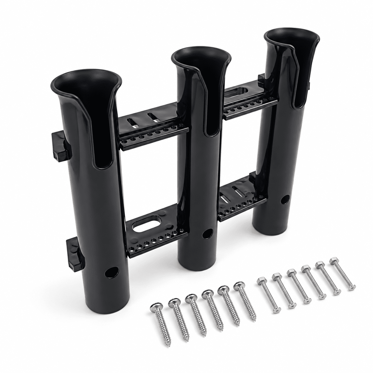 3-Tube Fishing Rod Holder Bracket Black Wall and Boat Mount with Screws for Freshwater and Saltwater