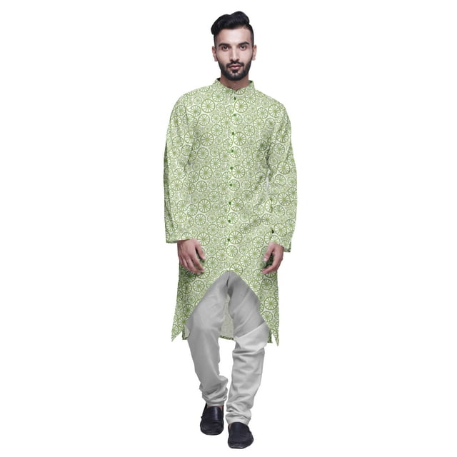 Atasi Kurta à Manches Longues Imprimé, Boutonné, Asymétrique, Kurta de Designer pour Garçons