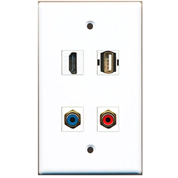 RiteAV - 1 Port HDMI 1 Port RCA Red 1 Port RCA Blue 1 Port USB A-A Wall Plate