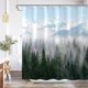thumbnail image 3 of Cortina de ducha extra larga de 213 cm con diseño de bosque verde brumoso, árboles y montañas, tela impermeable, moderna cortina de baño con ganchos (Verde 3, 183 x 213 cm), 3 of 6