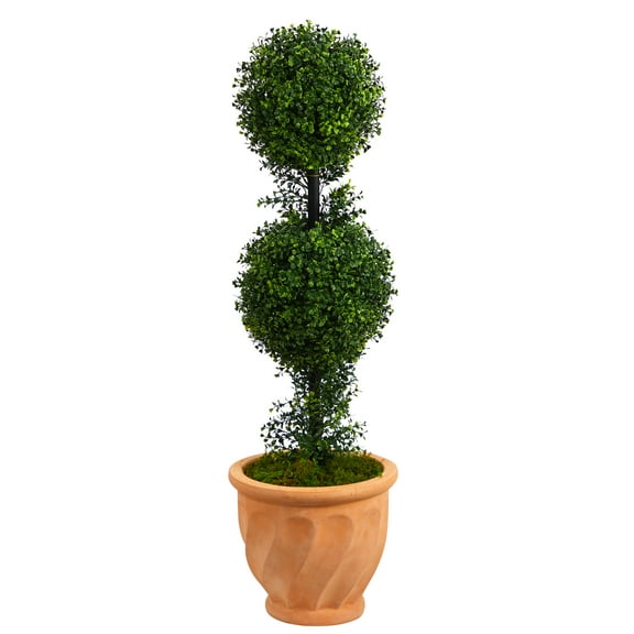 Nearly Natural 40" Plastic Boxwood Artificial Topiary, Green