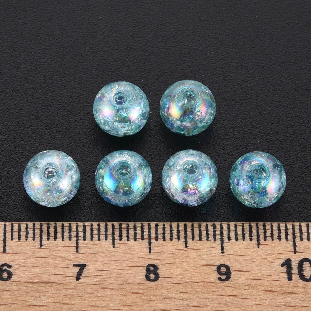 Transparent Crackle Acrylic Beads AB color Plated Round Sky Blue 8x7mm Hole: 1.8mm about 1745pcs/500g