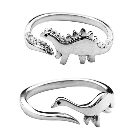 Fiaya Women Dinosaur Rings Set, Cute Stegosaurus Plesiosaur Adjustable Rings, Jurassic Era Dinosaur Knuckle Band Jewelry for Women(2pcs)