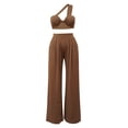 thumbnail image 5 of IUYRTFE Women One Shoulder Sleeveless Top and Wide Leg Pants Set Solid Color 2 Piece Outfit for Vacation Party, 5 of 6