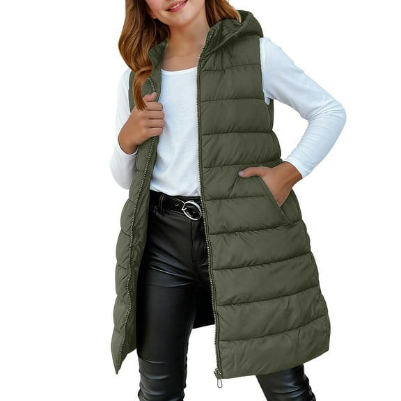 EnJoCho Teen Girls Hooded Puffer Vest Sleeveless Quilted Down Jacket Zip Waistcoat Winter Kids Outerwear Insulated Warm Layer Ski Hiking Camping Thermal Coat