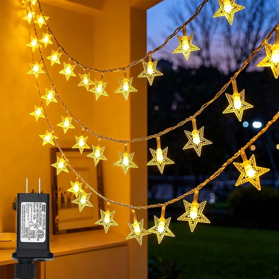 100 LED Star Lights, 33FT Fairy String Lights Waterproof Plug in, Extendable for Indoor Outdoor Decoration, Wedding Christmas Tree Ramadan Party Garden Patio, Warm White