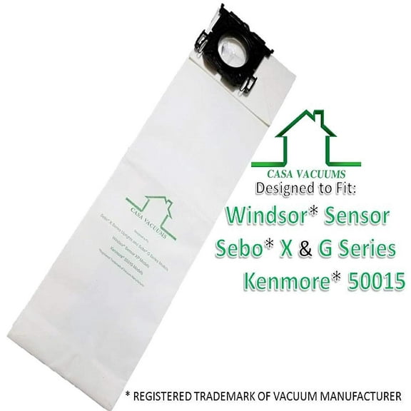 50 Casa Vacuums replacement for Windsor Sensor, Versamatic Plus, Sebo G X, & Kenmore W ALLERGEN Filtration Commercial Upright Vacuum Bags, Fits 5300 86000500 5096Am 6629AM 6629ER 6431ER 50015