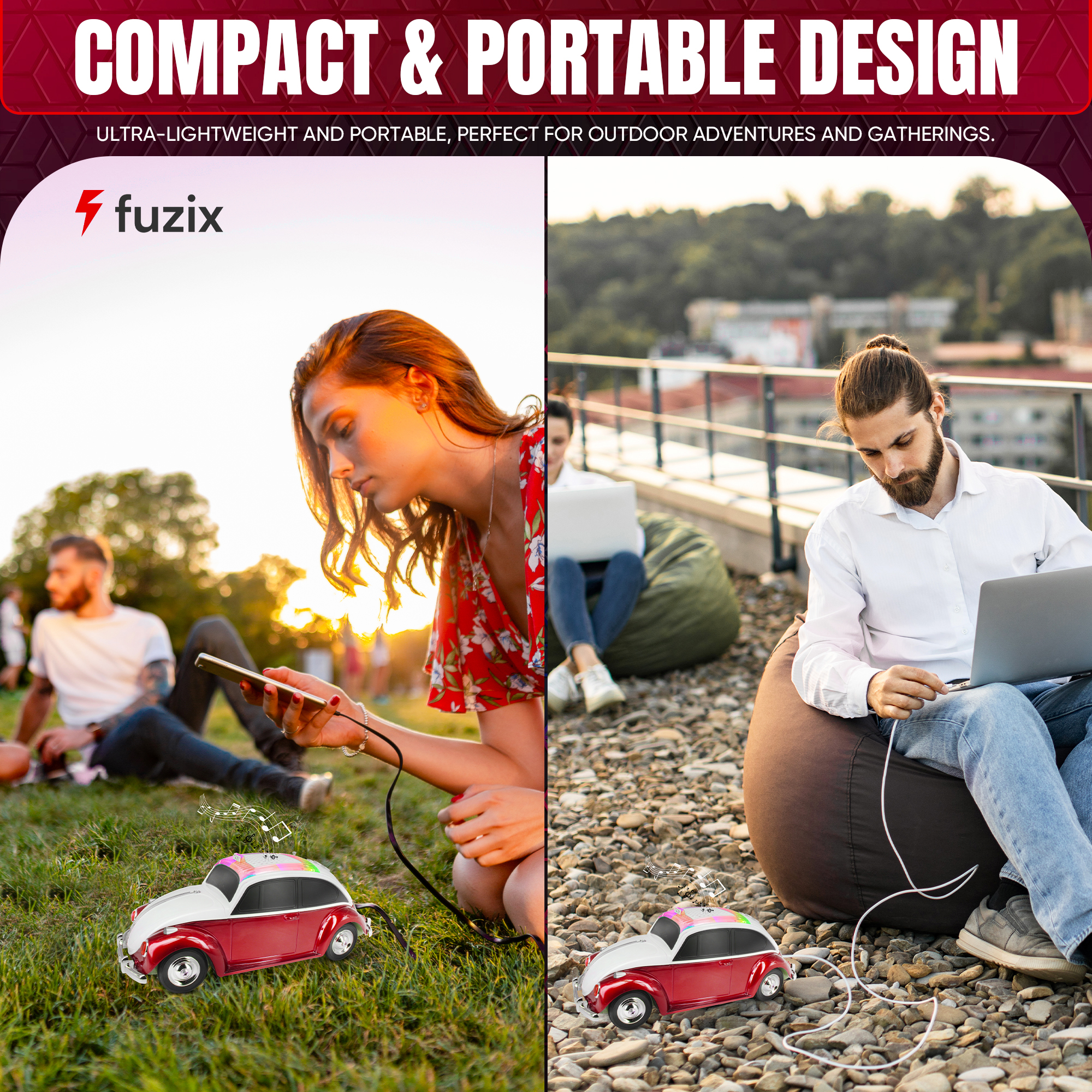 Fuzix WS-1958 Car Bluetooth Portable Speaker with LED AUX USB FM Rechargeable
