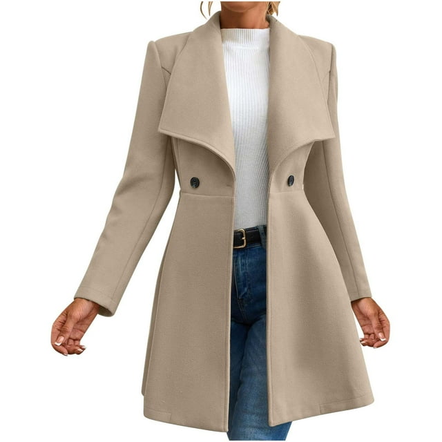 Npasoilc Manteaux pour Femmes Manteau Long en Laine à Col Rabattu Automne et Hiver