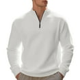thumbnail image 2 of Dwelliawo Mens Quarter Zipper Pullover Long Sleeve Mock Neck Sweatshirt Casual Lightweight Pullover Sweater Slim Fit Waffle Knit Polo Shirts White 3XL, 2 of 5