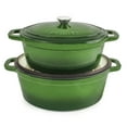 thumbnail image 3 of BergHOFF Neo 5pc Cast Iron Oval Dutch Oven Set with 10" Fry Pan, 5qt. & 8qt., Green, 3 of 5