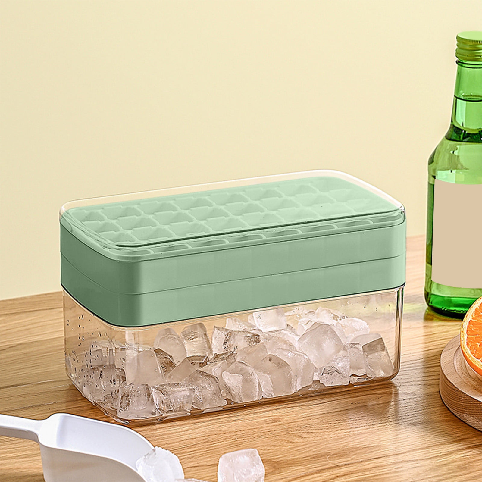 Tray with Lid and Bin | 50-Cube Ice Maker Mold Set with Storage Box, Ice Clip & Scoop | Food Grade Homemade Storage Container for Freezer | Stackable Kitchen Gadget