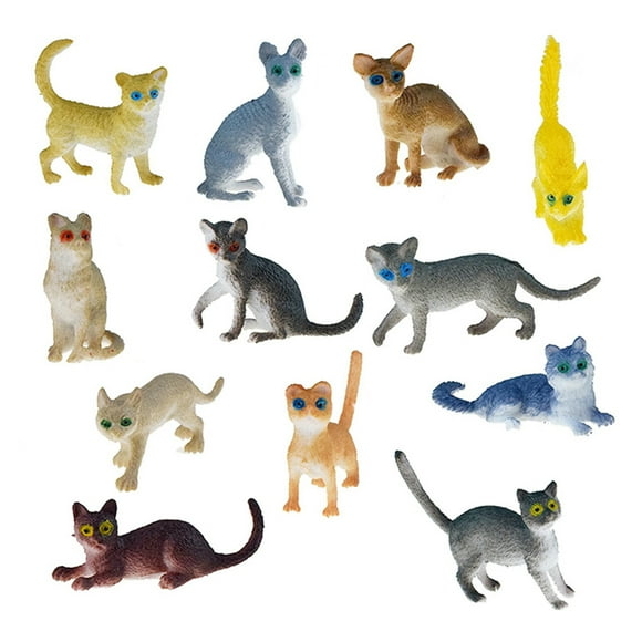12PCS Cat Figure Toy Set Assorted Types Animal Toy Cat Figure Collection Playset
