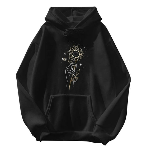 Women's Floral Printed Hoodies Drawstring Flower Graphic Pullover Sweatshirt Long Sleeve Casual Tops with Pocket