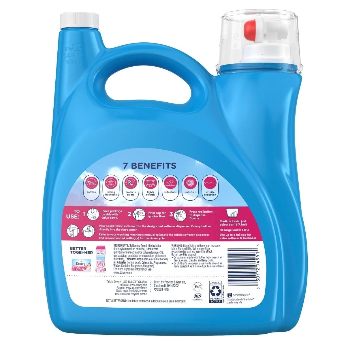 Downy Soft Liquid Fabric Softener, April Fresh, 257 Loads, 150 Fluid Ounce