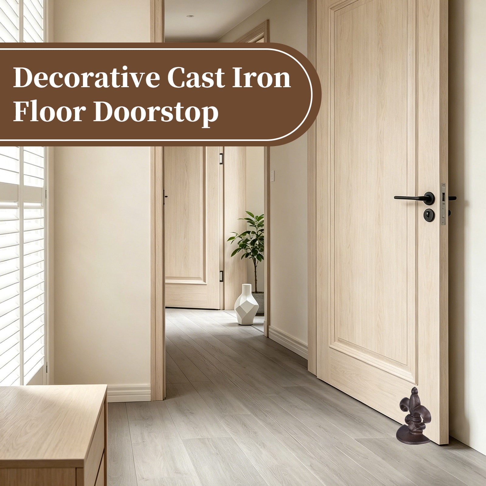 Uxcell 2 Pack Cast Iron Door Stopper, Door Stop Wedge, French Lily Metal Doorstops, Decorative Cast Iron Floor Doorstop for Home Office Kitchen Bathroom, Dark Brown