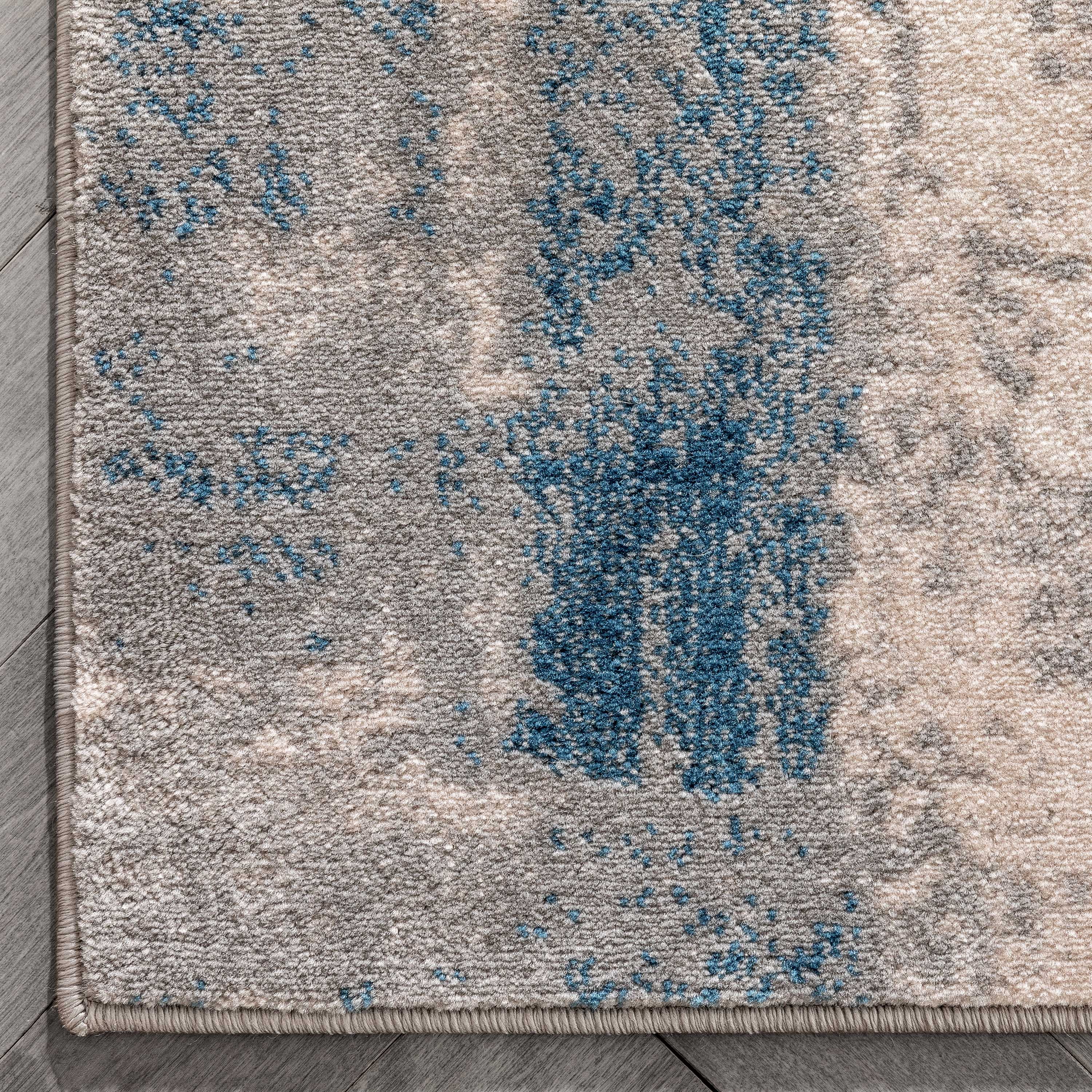 Well Woven Caila Grey & Blue Brush Stroke Abstract Geometric Area Rug 5x7 (5'3" x 7'3")