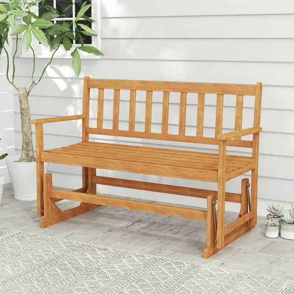 Gymax 2 Person Patio Glider Bench Solid Acacia Wood Porch Glider Chair w/ Seat
