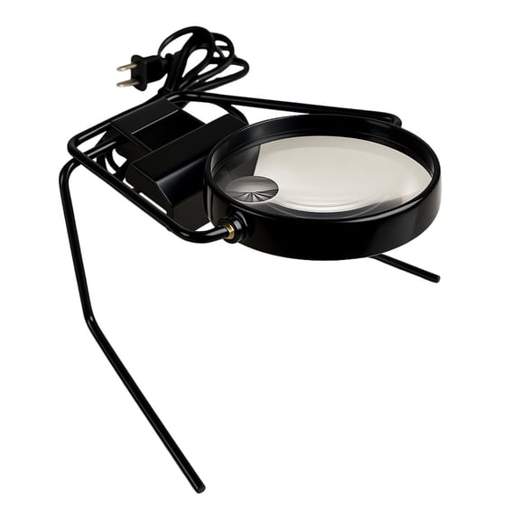 MAGNA-DESK Table Top 3x Lighted Swivel Magnifier  6x Macro  4" Lens Diameter  Multi-Directional Viewing  Robust Metal Construction  UL Approved  Ideal for Detailed Inspection & Varied Tasks