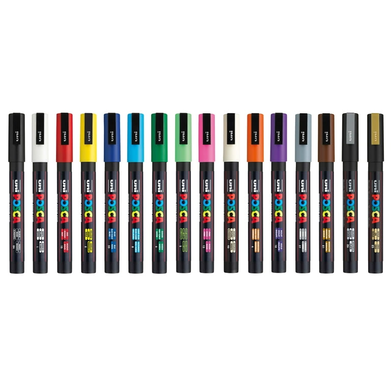 Uni POSCA PC-3M Water-Based Paint Markers, Fine Tip (0.9-1.3mm), Assorted  Colors, 16 Count 