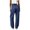 Blue, variant on Women's Split Hem Wide Leg Pants Elastic Waist Casual Long Length Daily Wear Bottoms Solid Color Soft Comfortable Relaxed Trousers with Pockets