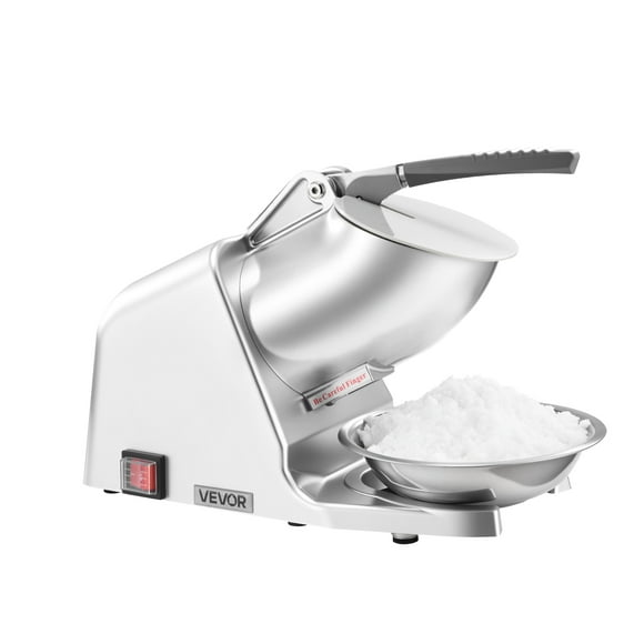 VEVOR Ice Crusher Machine, 143lbs Per Hour Electric 2 Blades Snow Cone Maker, Stainless Steel Shaved Ice Machine with Bowl and Cover, 300W 2000RPM Ice-Shaver for Home and Commercial Use, Silver