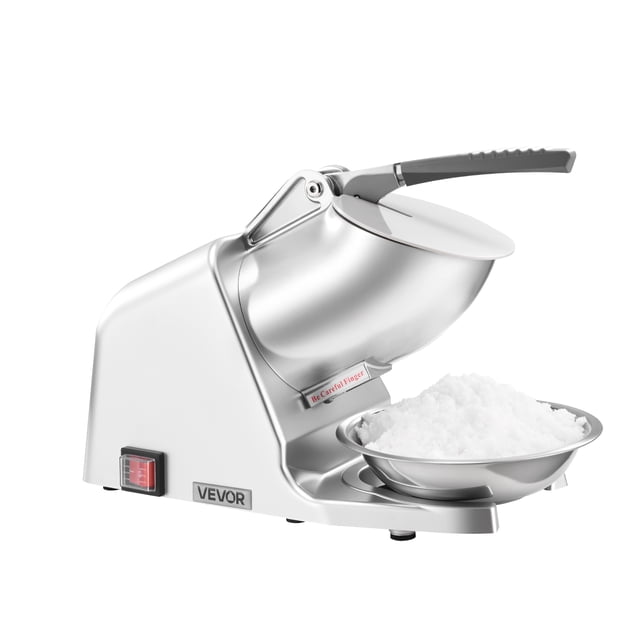 VEVOR Ice Crusher Machine, 143lbs Per Hour Electric 2 Blades Snow Cone Maker, Stainless Steel Shaved Ice Machine with Bowl and Cover, 300W 2000RPM Ice-Shaver for Home and Commercial Use, Silver