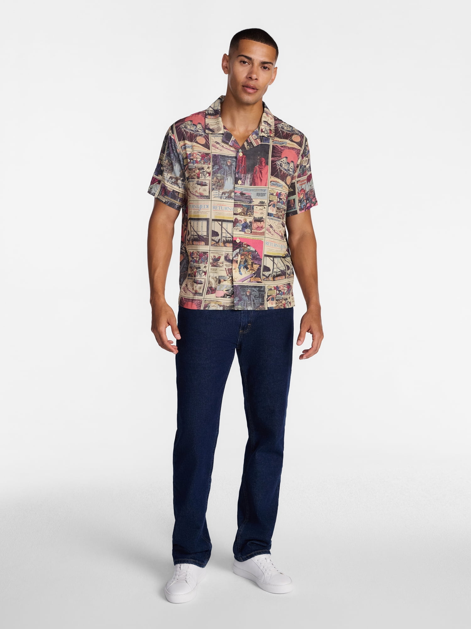 Star Wars Men's and Big Men's Comic Panels Graphic Button Up Shirt with Short Sleeves, Sizes S-4XL