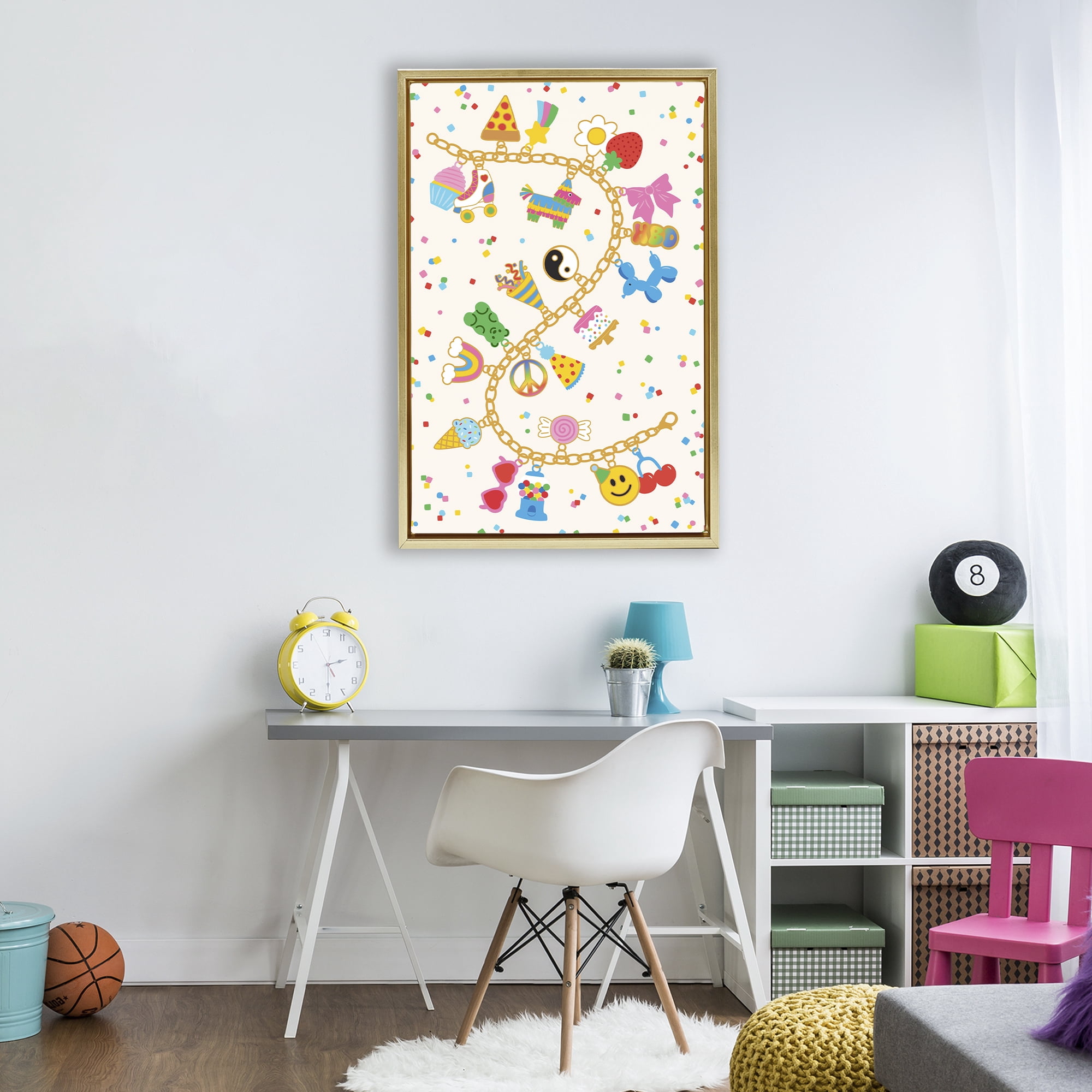 Stupell Industries Playful Party Charm Bracelet Gold Framed Floater Canvas Wall Art, design by Nadia Hassan