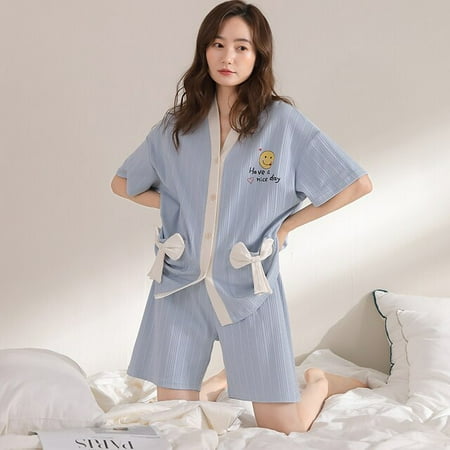 

QWZNDZGR Summer New Purple Pajamas For Women Cute Girl Sleepwear Kimono Pajama Sets Pyjamas Casual Sleepwear Homewear Lounge Home Fashion