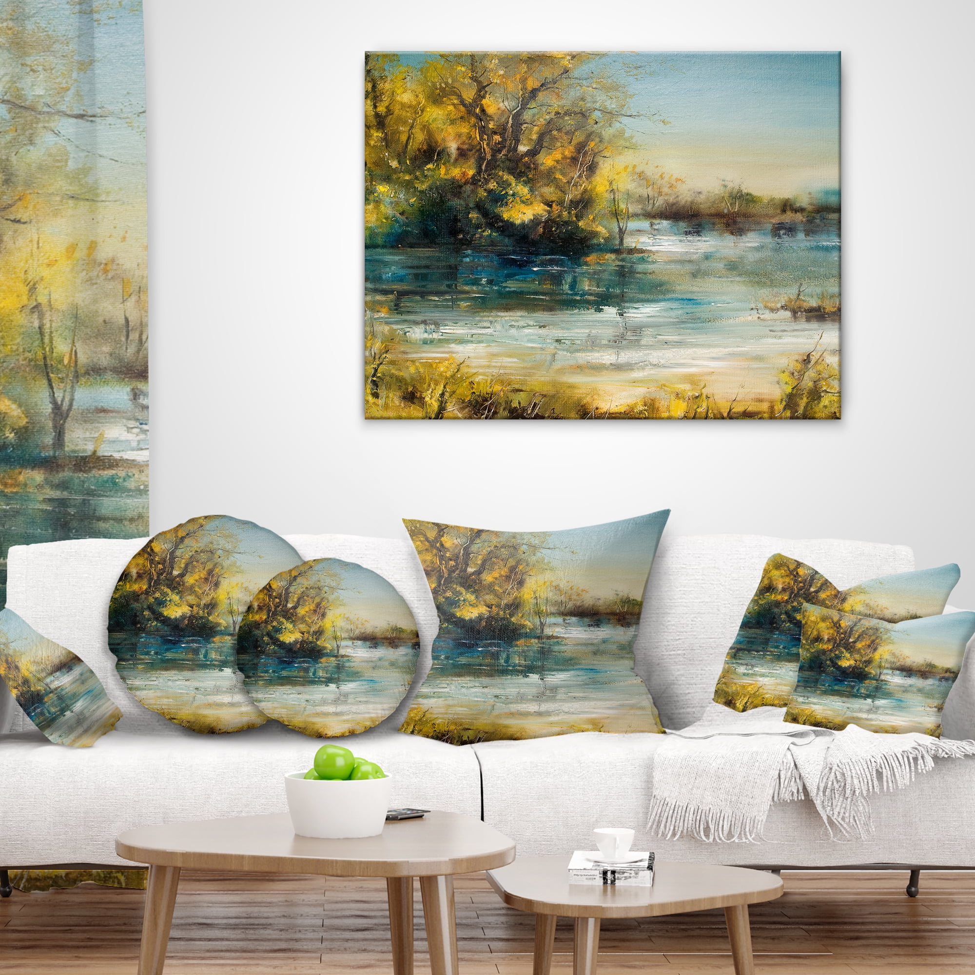 Designart Trees by the Lake - Landscape Printed Throw Pillow - 16x16