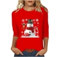 thumbnail image 2 of Jsaierl Womens Christmas Shirts Plus Size Snowman Graphic Tees Stretch Petite Crewneck T-shirt 3/4 Sleeve Holiday Blouse Tops S-5XL, 2 of 8