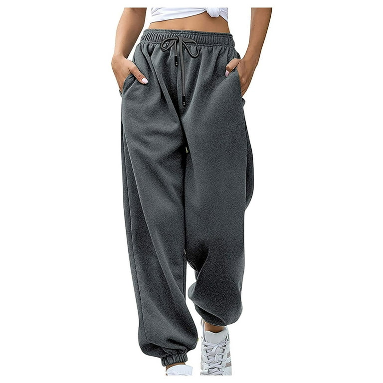 Womens Sweatpants Trendy Elastic Waist Drawstring Tapered Lounge Pants  Casual Solid Color Loose Comfy Cargo Pants : : Clothing, Shoes 