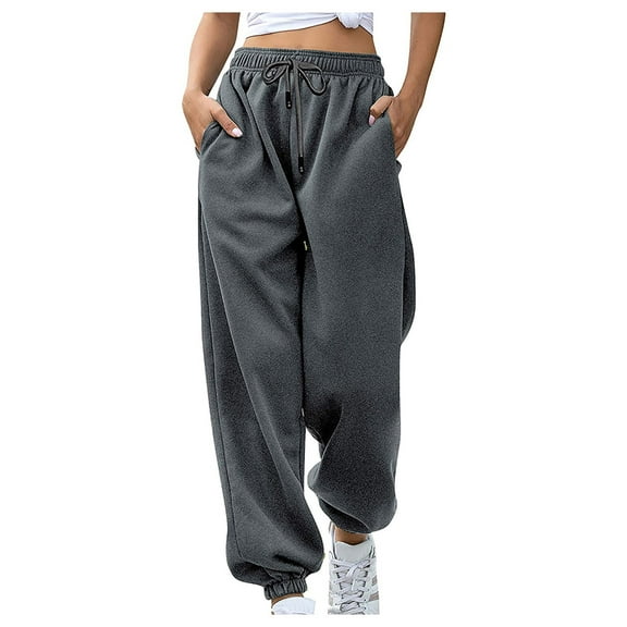 Womens High Waisted Baggy Sweatpants Comfy Drawstring Elastic Waist Jogger Pants Athletic Lounge Trousers with Pockets