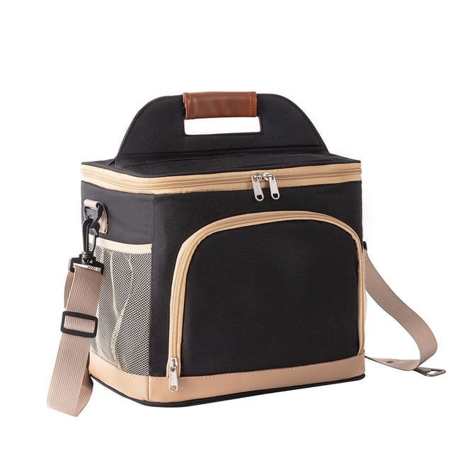 Insulated Lunch Bag for Women/Men, Leakproof Large Capacity Lunch Box for Work Picnic, Portable Cooler Bag Adult Lunchbox with Adjustable Shoulder Strap (Black) 11.81x7.87x9.44"
