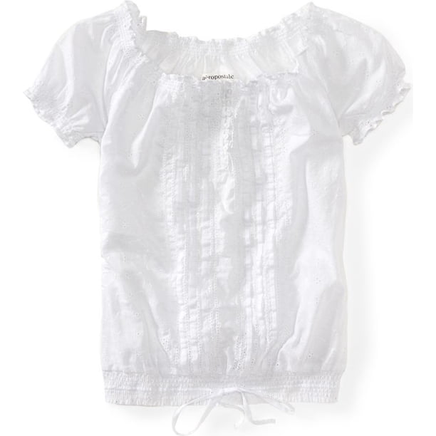 Camiseta henley Aeropostale con volantes y ojales para mujer color blanco mediano