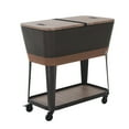 thumbnail image 4 of Sunjoy 80-Quart Wood Grain Finish Metal Rolling Ice Chest Cooler Cart with Storage Shelf, Steel Bottle Opener, and Lockable Wheels, Copper, 4 of 8