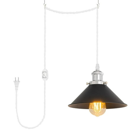 

FSLiving Plug-in Pendant Light with 15ft Dimmer Switch Cord Industrail Macaron Black Metal Shade Hanging Dimmable Lamp for Kitchen Sink Bay-Window Dining Table Bulb Sold Separately - 1 Light