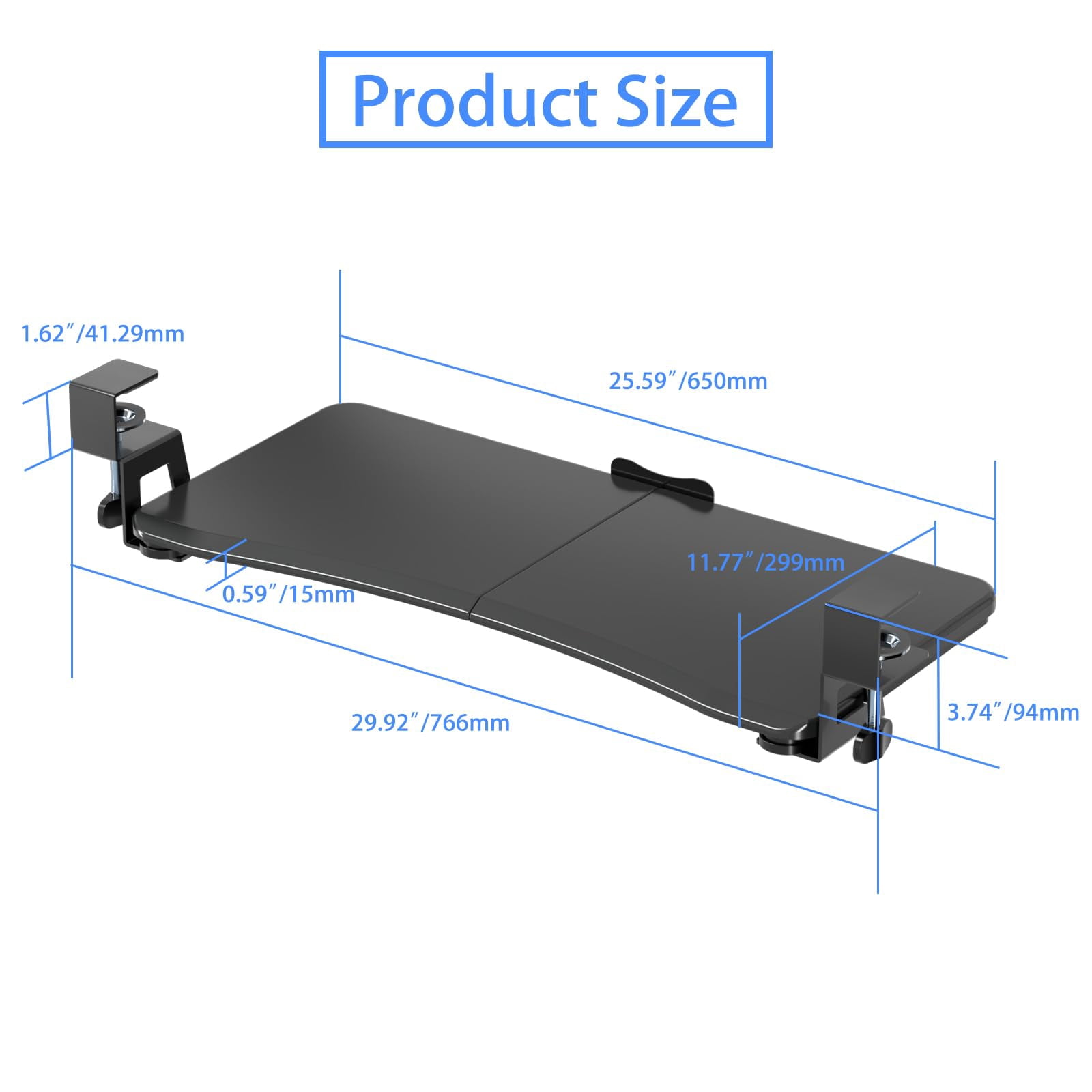 Tray Under Desk Pull Out With C Clamp Mount  Computer & Mouse 25.6 (30 Including Clamps) X 11.8 Inch Slide-out Platform Drawer For Typing Black Dsf1