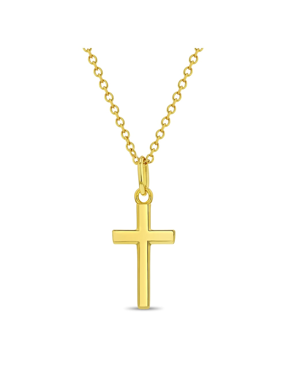 925 Sterling Silver 16' Small Thick Plain Cross Pendant Necklace for Children