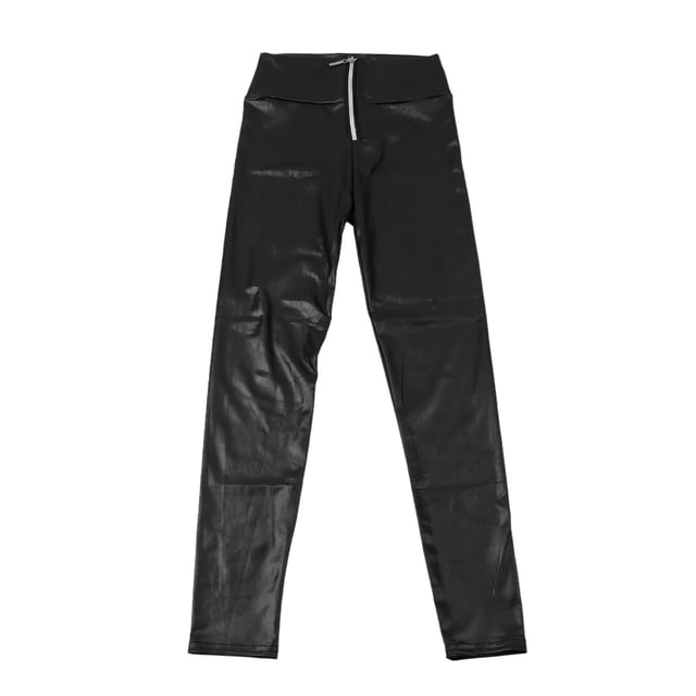 Leggings de cintura alta para mujer, pantalones de moda con cremallera, leggings cómodos de color puro, color negro L