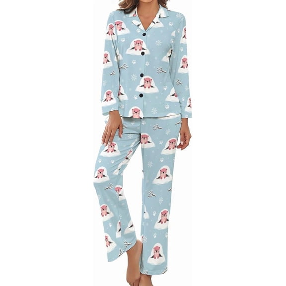 Top-kevin Women Long Sleeve Pajama Set Comfy Pjs Sets Cute Otters Snow 2 Piece Lounge Set