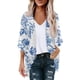 thumbnail image 2 of ICHUANYI Clearance Women's Summer Floral Print Puff Sleeve Cardigan Loose Cover Up Casual Blouse Summer Trendy Tops(Blue, XL) ICHUANYI WER2023081108837, 2 of 4