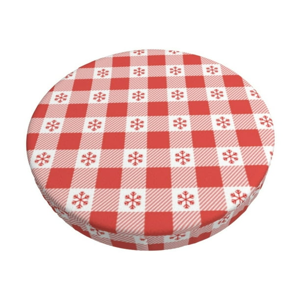 Balery Checkered Christmas With Snowflakes Fundas de asiento para taburete de bar redondo de tela de terciopelo ajustables que protegen de arañazos y manchas para sillas de 14 a 17 pulgadas.-12 inch